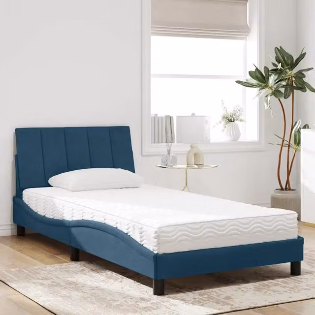 Letto con Materasso Hanko blu in velluto vidaXL L/P/H: 100 x 200 cm – 1