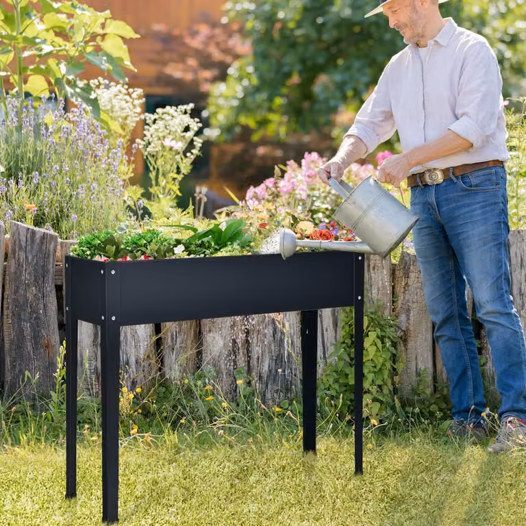 Fioriera rialzata Costway in acciaio galvanizzato per orto e giardino ornamentale, Grigio scuro