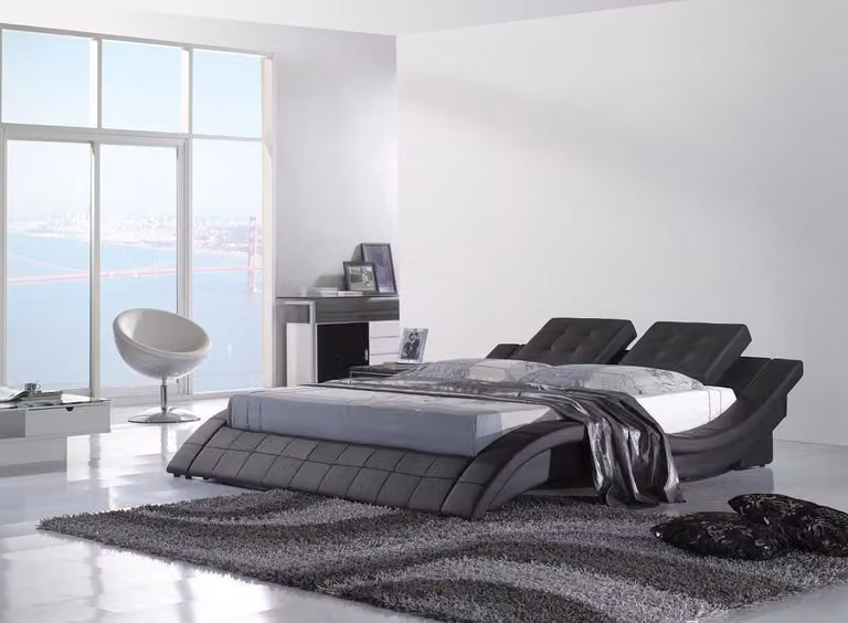 Luxus Doppel Hotel Ehe Betten Holz Schlaf Zimmer Leder Bett Polster Design