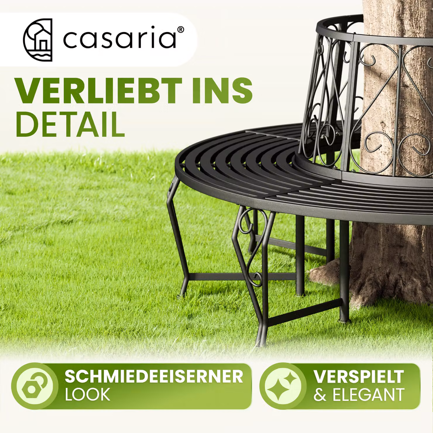 Panchina da albero Bree Casaria in metallo nero Ø160 cm – 2