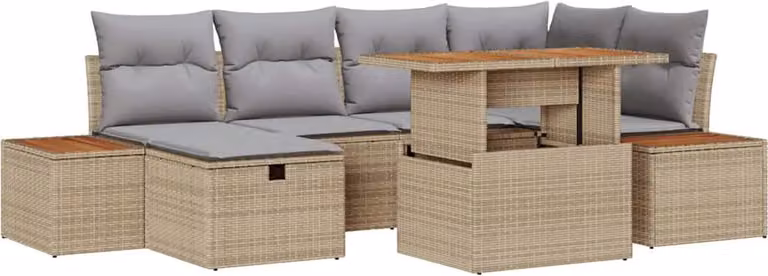 Set Divano da Giardino con cuscino 7 pcs Beige polyrattan