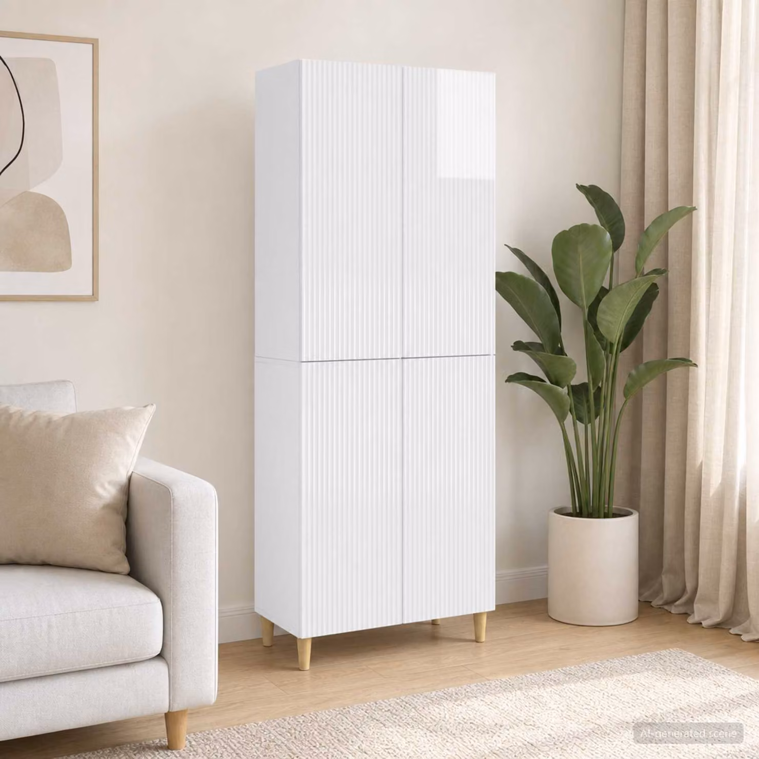 Set di mobili moderni vidaXL composto da lowboard, mobile alto e pensile in MDF bianco lucido L/P/H: 90,0 x 34,5 x 66,0 cm