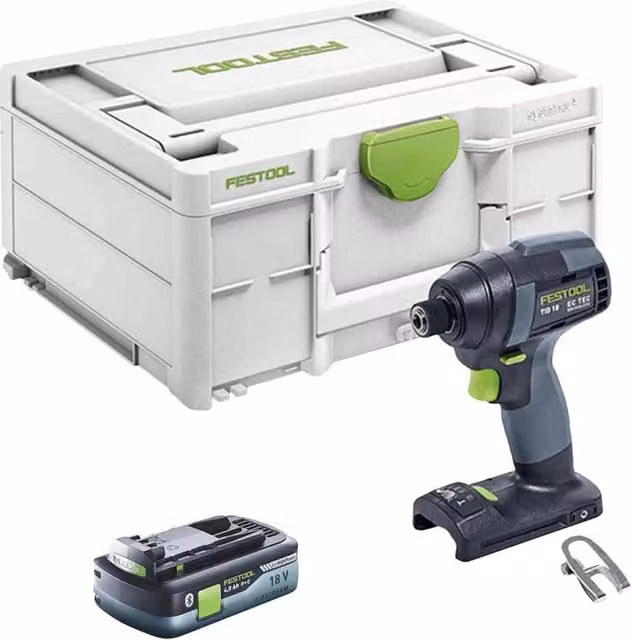 Avvitatore ad impulsi Festool TID 18-Basic grigio con batteria ricaricabile da 4,0 Ah e Systainer SYS3 M 187