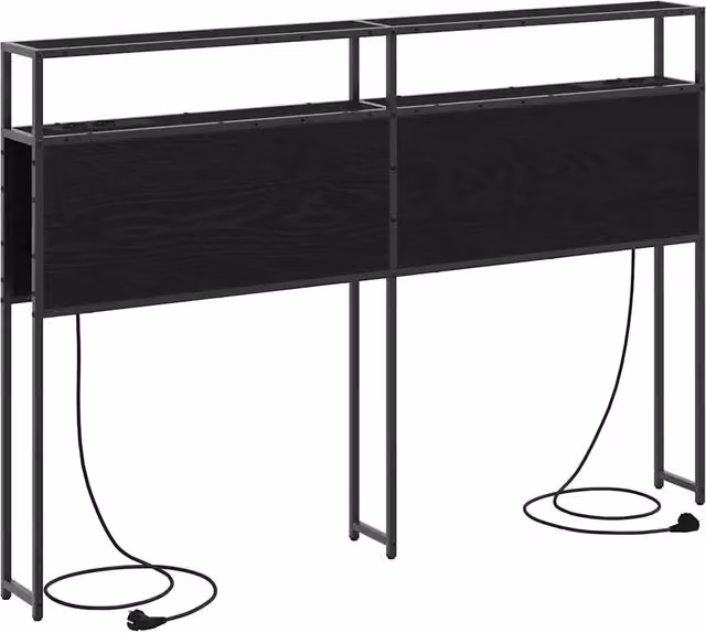 Testiera contenitore moderna con ripiano integrato e porta USB in legno e metallo nero