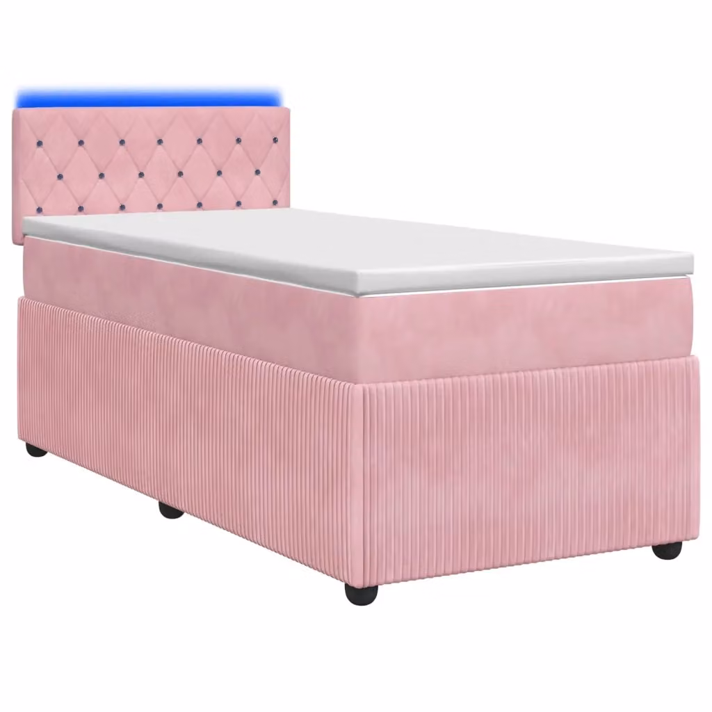 Letto box spring con materasso ibrido vidaXL in velluto rosa e bianco con base contenitore e porta USB L: 200 cm, P: 80 cm – 2