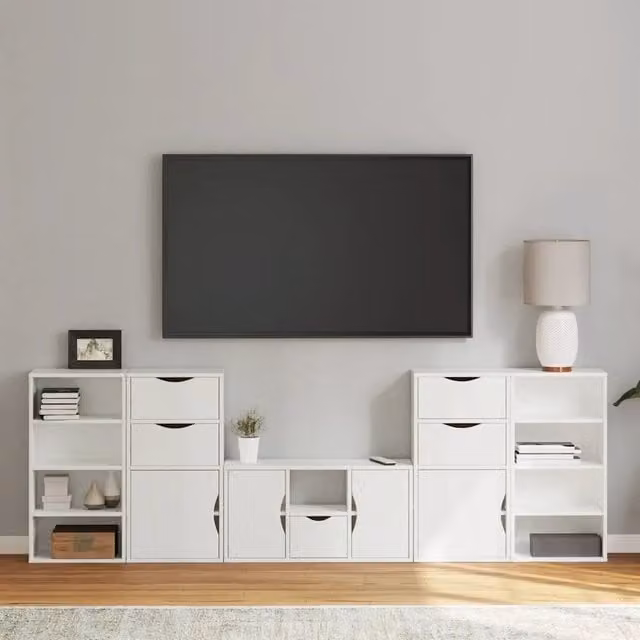 Mobile TV 5 pz con Contenitore ODDA Bianco in Legno di Pino 3365377