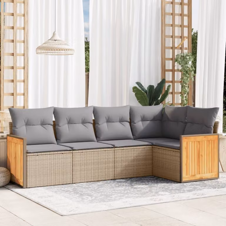 vidaXL Set Divano da Giardino a L con Cuscini Beige e Struttura in Legno di Acacia e Metallo