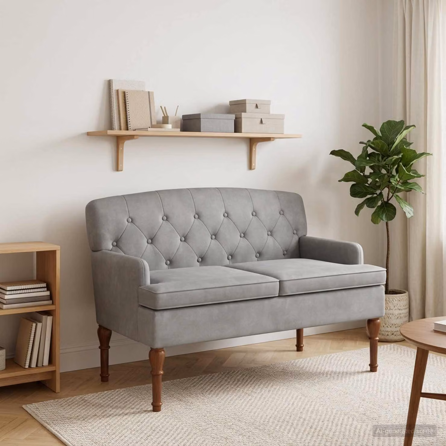 Loveseat vidaXL in tessuto grigio con bottoni imbottiti, L: 111 cm, P: 65 cm, H: 79 cm