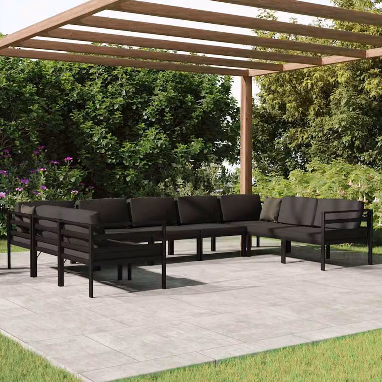 vidaXL Set di Divani da Giardino 9 pz in Alluminio Antracite con Cuscini Imbottiti e Tessuto Resistente ai Raggi UV