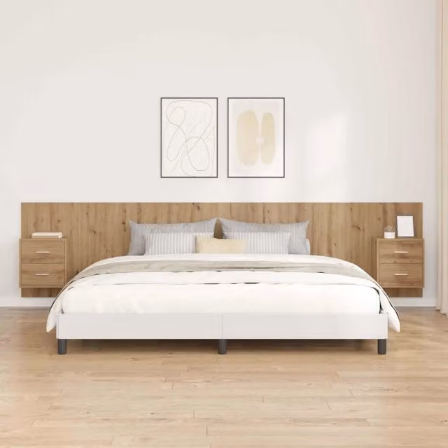 Testata con Comodino 3 pz-Set di 3 Testiera con Contenitore Rovere artigianale Legno multistrato 308444