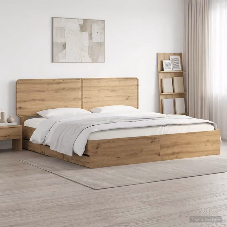 Letto con contenitore e testiera vidaXL in legno rovere, colore marrone, 180 x 200 cm