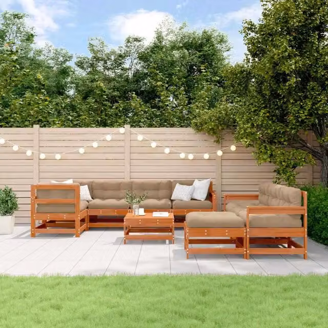 Set Lounge da Giardino a L vidaXL in Legno di Pino Cerato Marrone con Cuscini e Tavolino da Esterno 10 Pezzi – 1