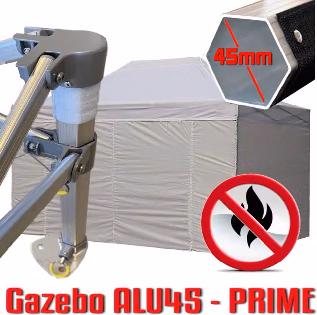 Gazebo pieghevole GAZEBOPIEGHEVOLI in alluminio e PVC bianco con laterali, certificato ignifugo, L: 4,5 m x P: 3 m