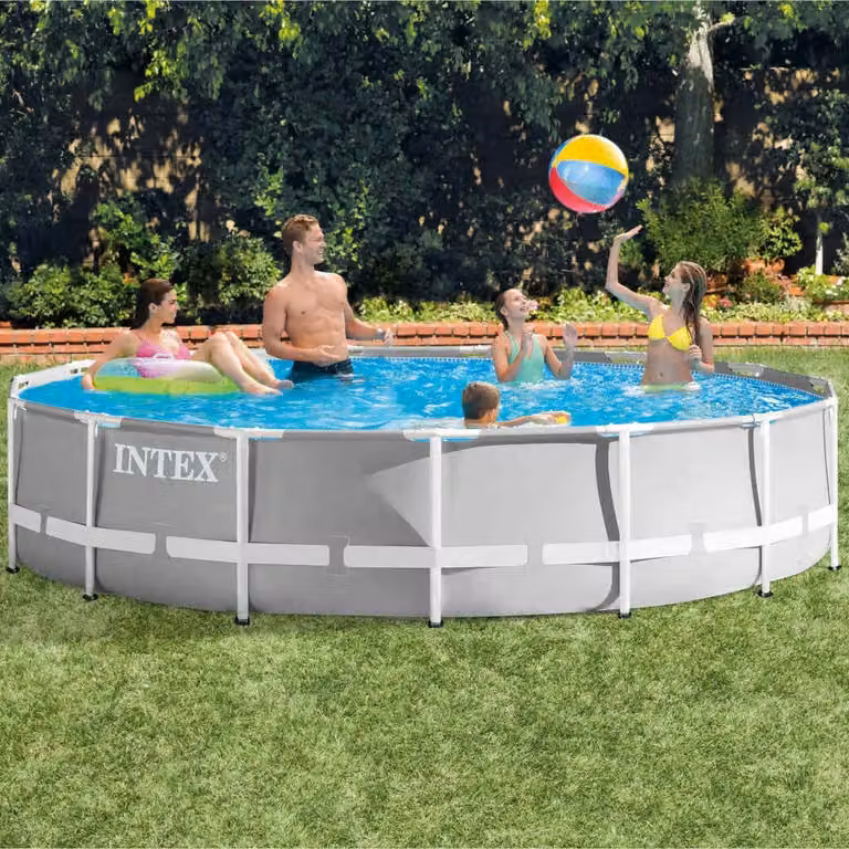 Piscina fuori terra tonda Intex Prism Frame con struttura in acciaio, blu e grigio, L: 457 cm, H: 107 cm