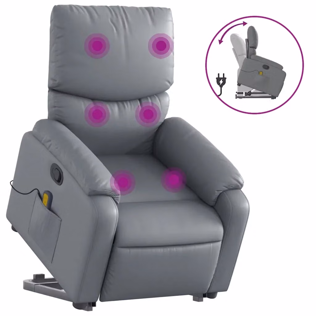 Poltrona Alzapersona Reclinabile con Assistenza Elettrica vidaXL in Similpelle Grigia – 2