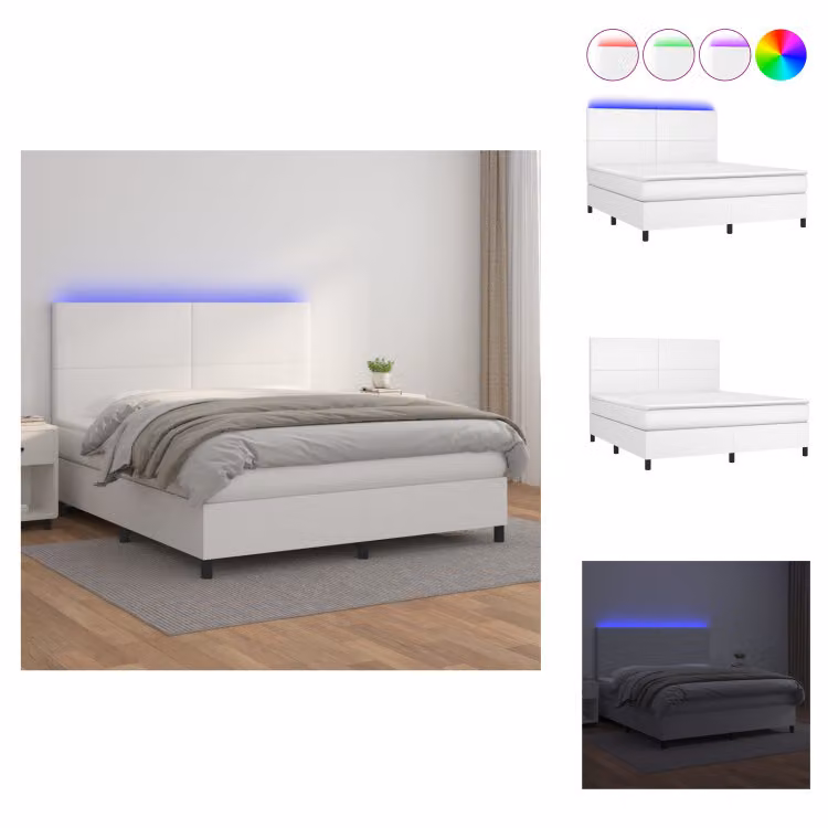 vidaXL Letto a molle con materasso e LED bianco 160x200 cm in Pelle finta - Letti e strutture letto