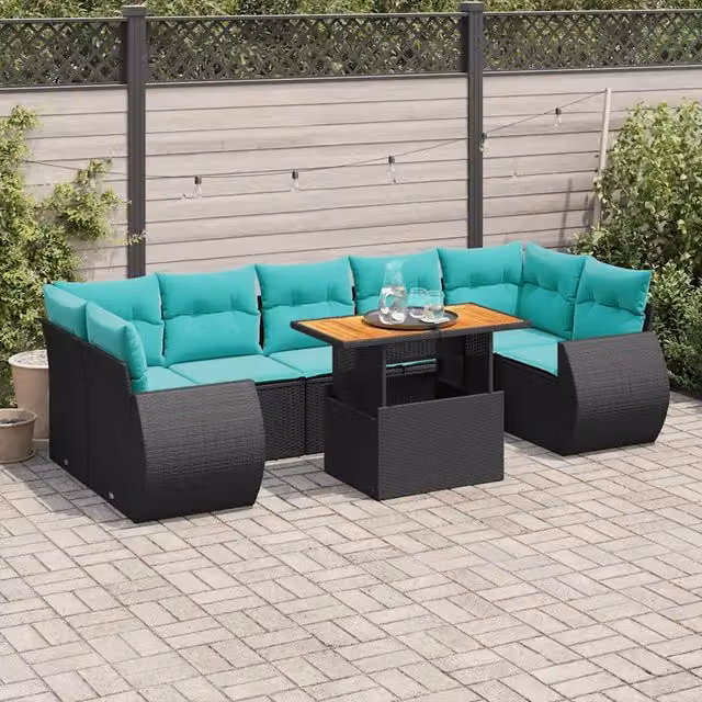 Set Divani da Giardino con Cuscini 8 pz Nero in Polyrattan 3327235