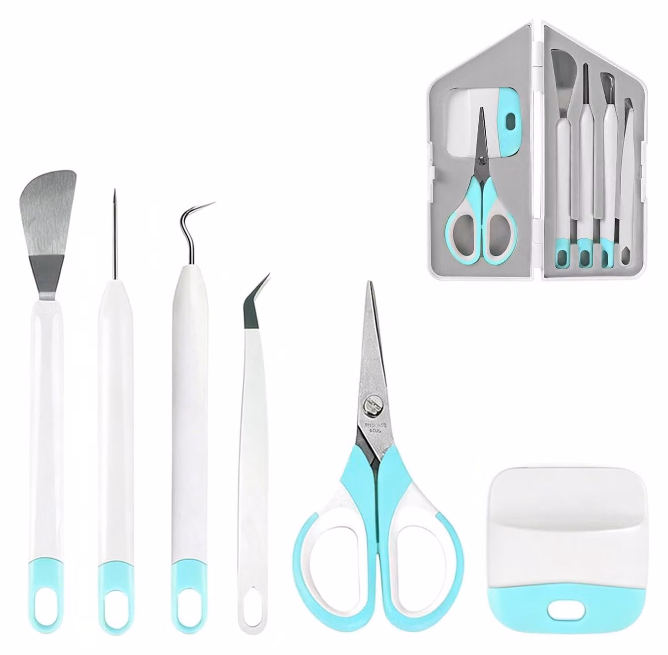 Set di 6 utensili in vinile, con custodia, colore blu