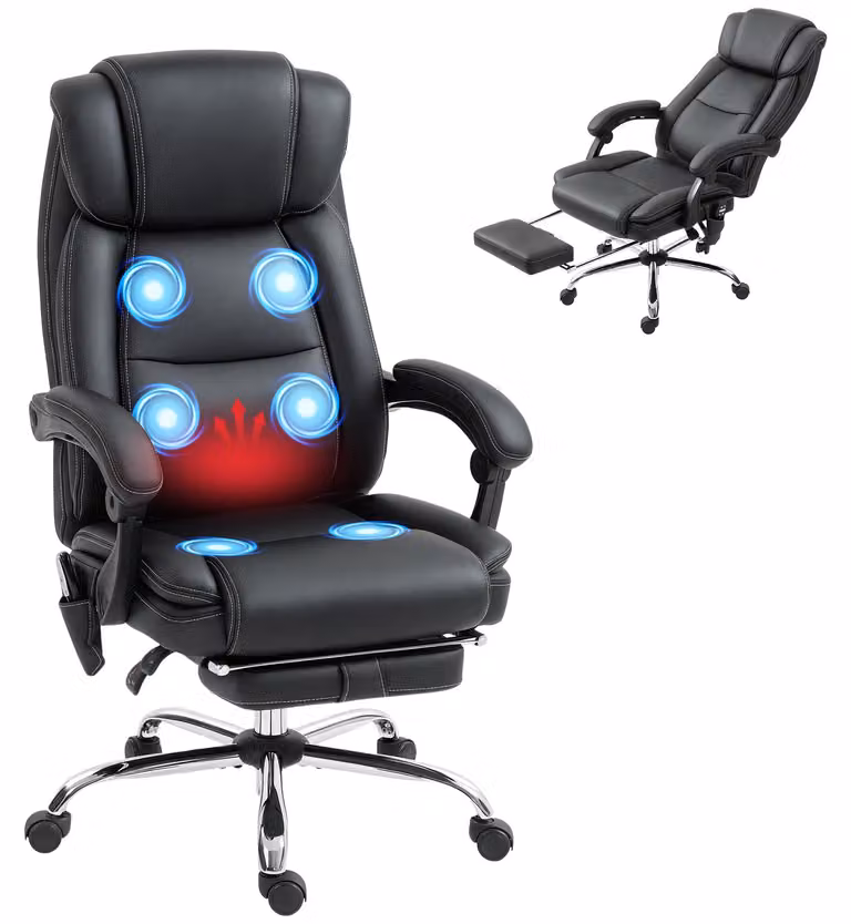 Sedia da ufficio ergonomica HOMCOM con funzione massaggio e poggiapiedi