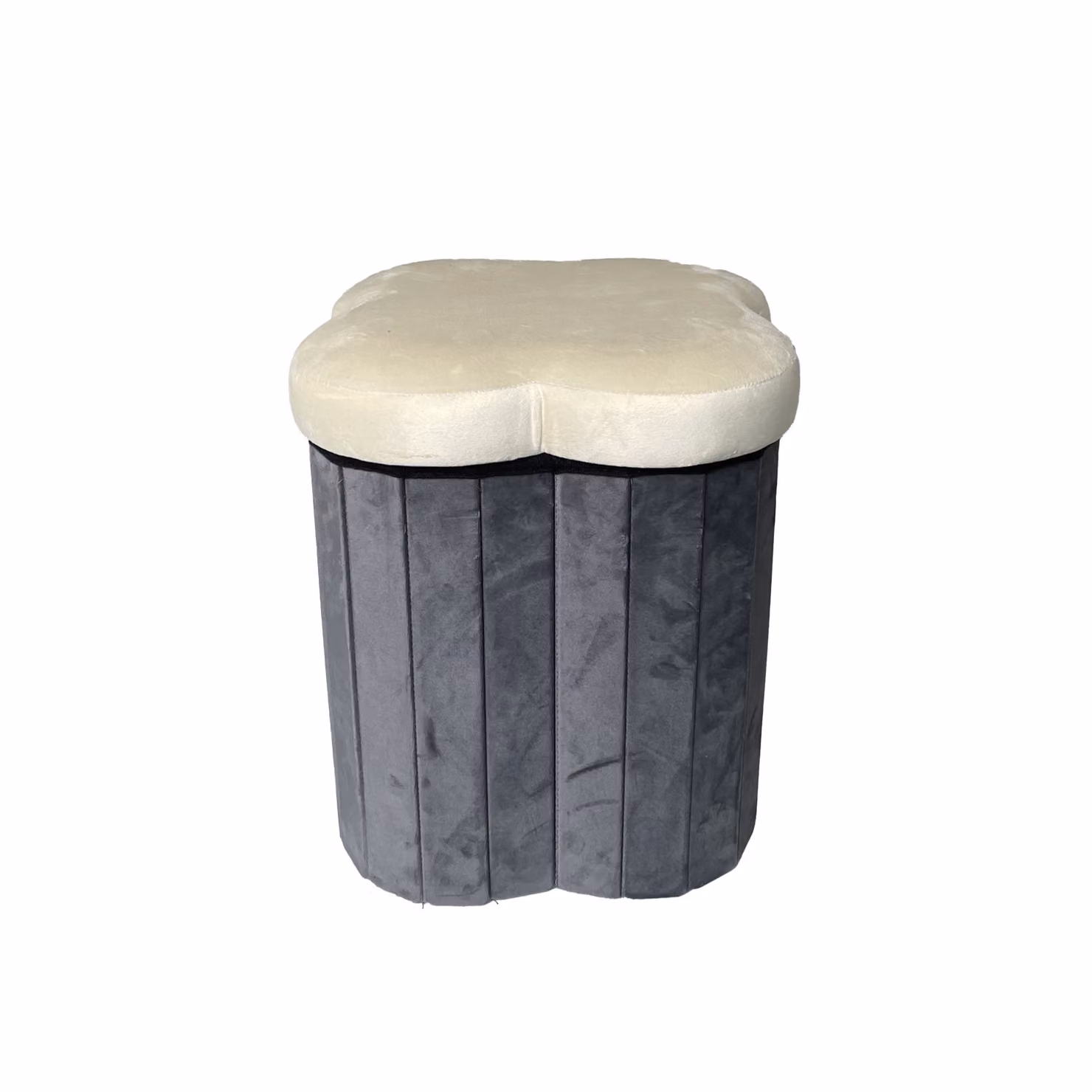 Pouf pieghevole in velluto con motivo floreale color crema, diametro 40 cm – 2