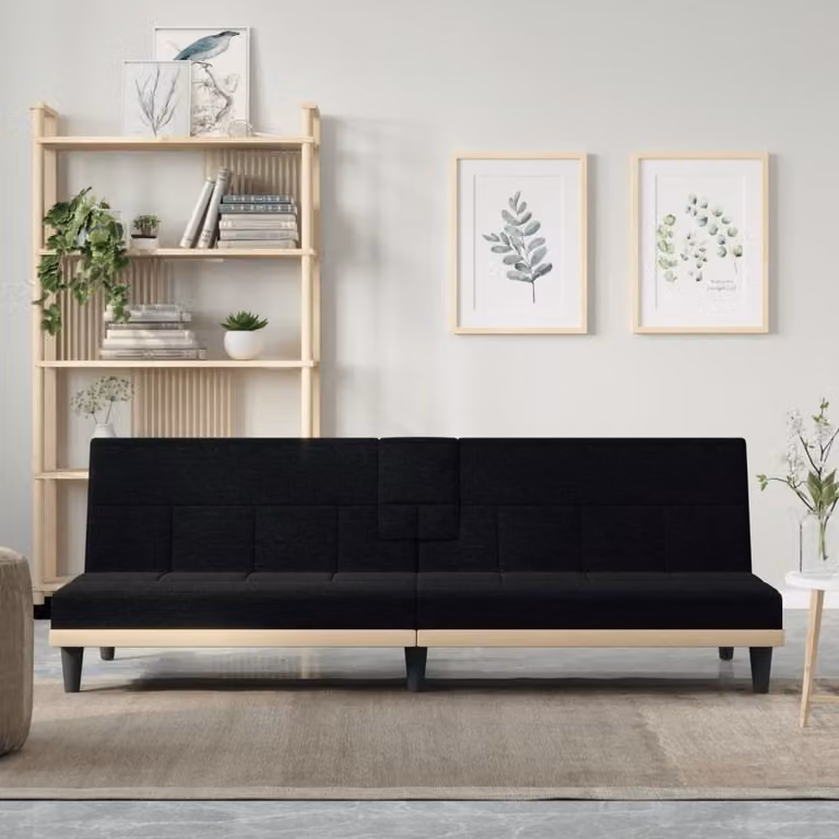 Maison Exclusive - Divano letto con portabicchieri, colore nero, rivestito in tessuto