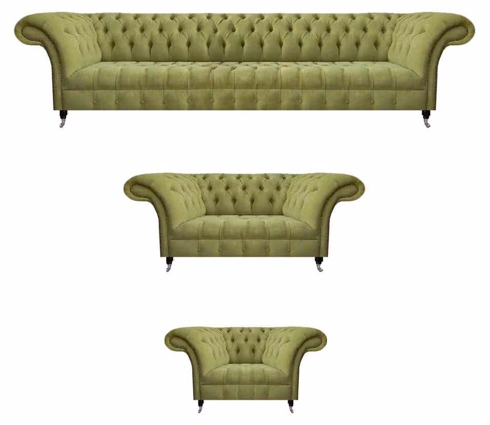Wohnzimmer Chesterfield Sitzmöbel Grüne Couchgarnitur Polster Sofas 3tlg