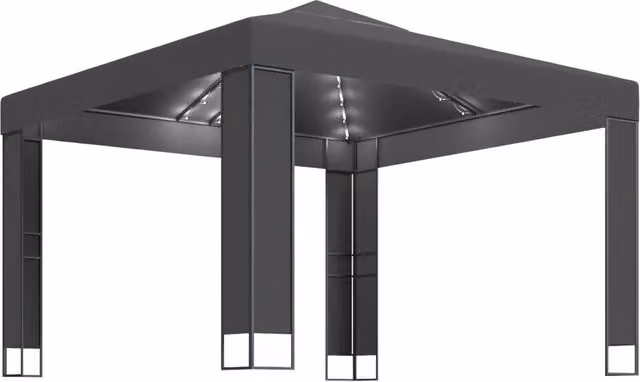 Gazebo | Pergolato con Tetto Doppio e Stringa di Luci LED 3x3 m Antracite