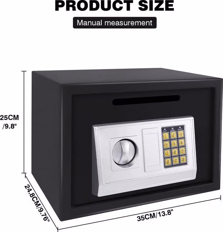 Cassaforte elettronica da 16 litri - Cassaforte da incasso con serratura a combinazione e chiave - Resistente al fuoco - Da montare a parete - Antiradiazioni - Dimensioni: 35x25x25 cm - Colore: nero