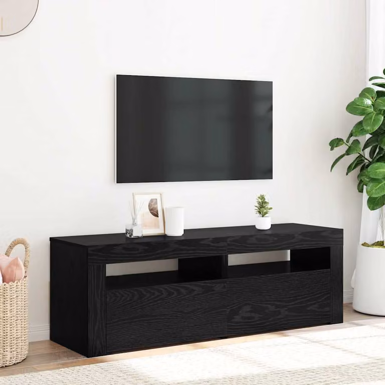 vidaXL Mobile Porta TV con LED in Rovere e Nero, L 120 x P 35 x H 40 cm