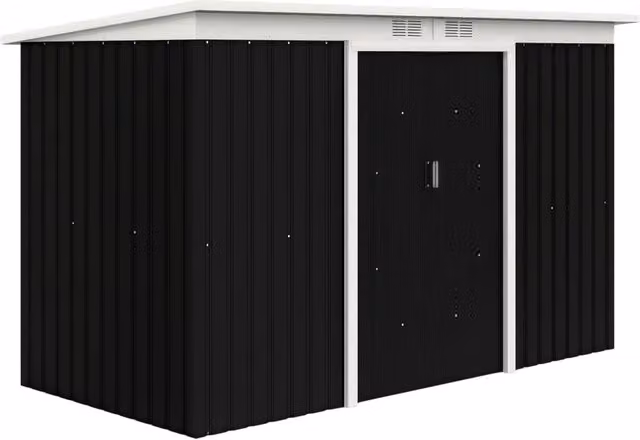 Casetta da giardino 280 x 130 x 172 cm porta attrezzi salvaspazio 2 porte scorrevoli moderna in acciaio zincato nero 21_0004038