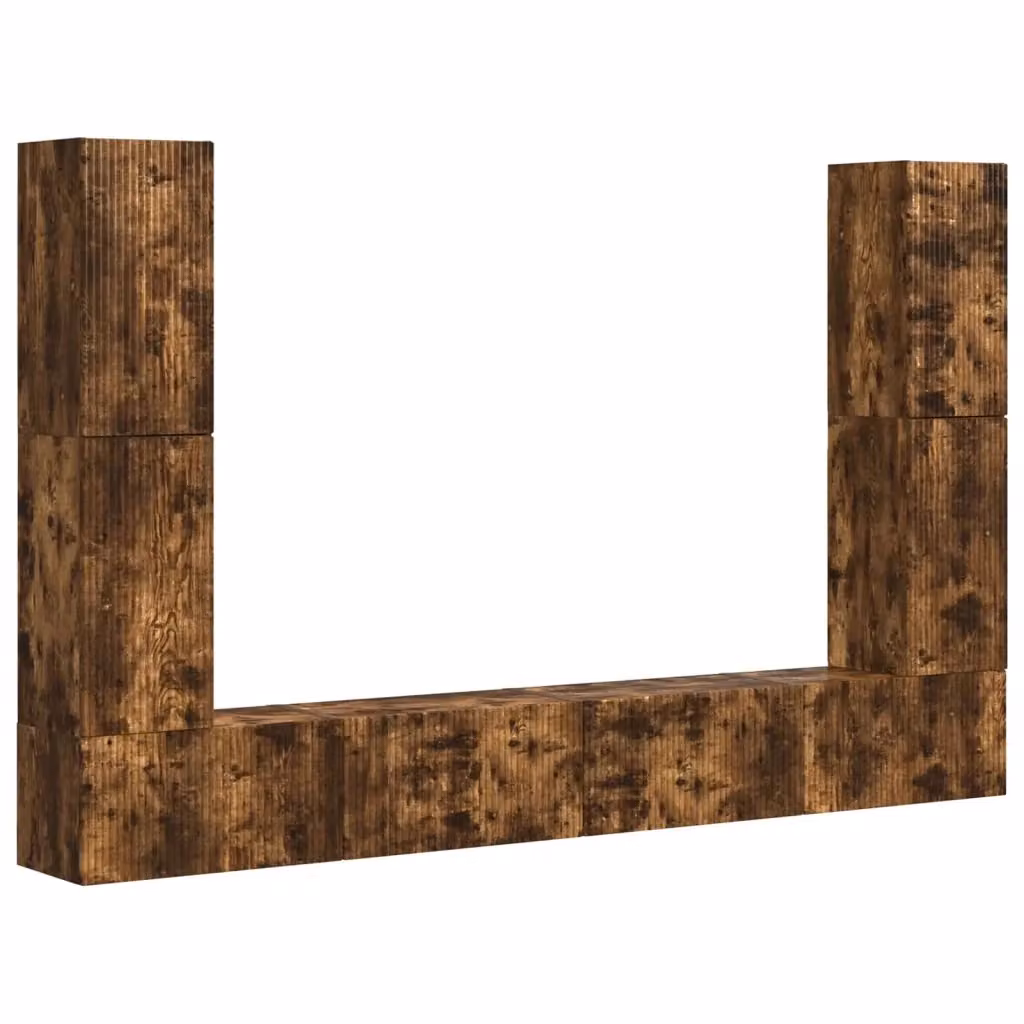 Set mobile TV moderno vidaXL in 8 pezzi, Rovere fumé, Legno MDF e multistrato, Marrone – 2