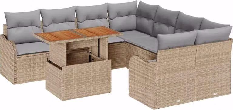 Set Divano da Giardino 9 pcs Beige Poly Rattan