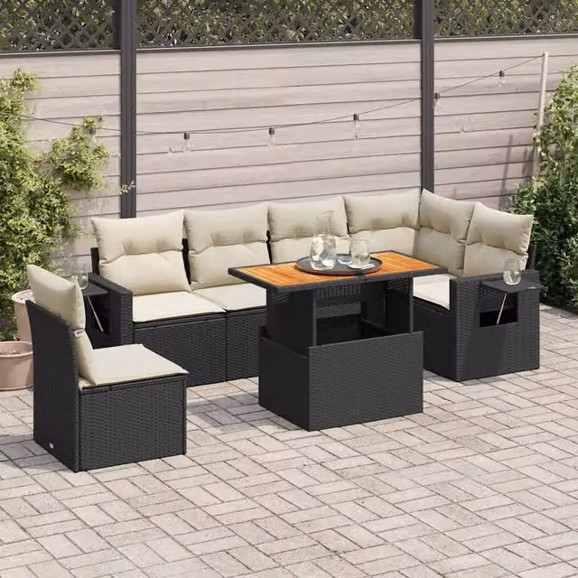 Set Divani da Giardino con Cuscini 7pz Nero Polyrattan 3327157