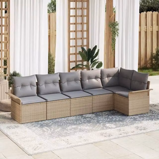 Set Divano da Giardino 6 pz Beige polyrattan 3345380