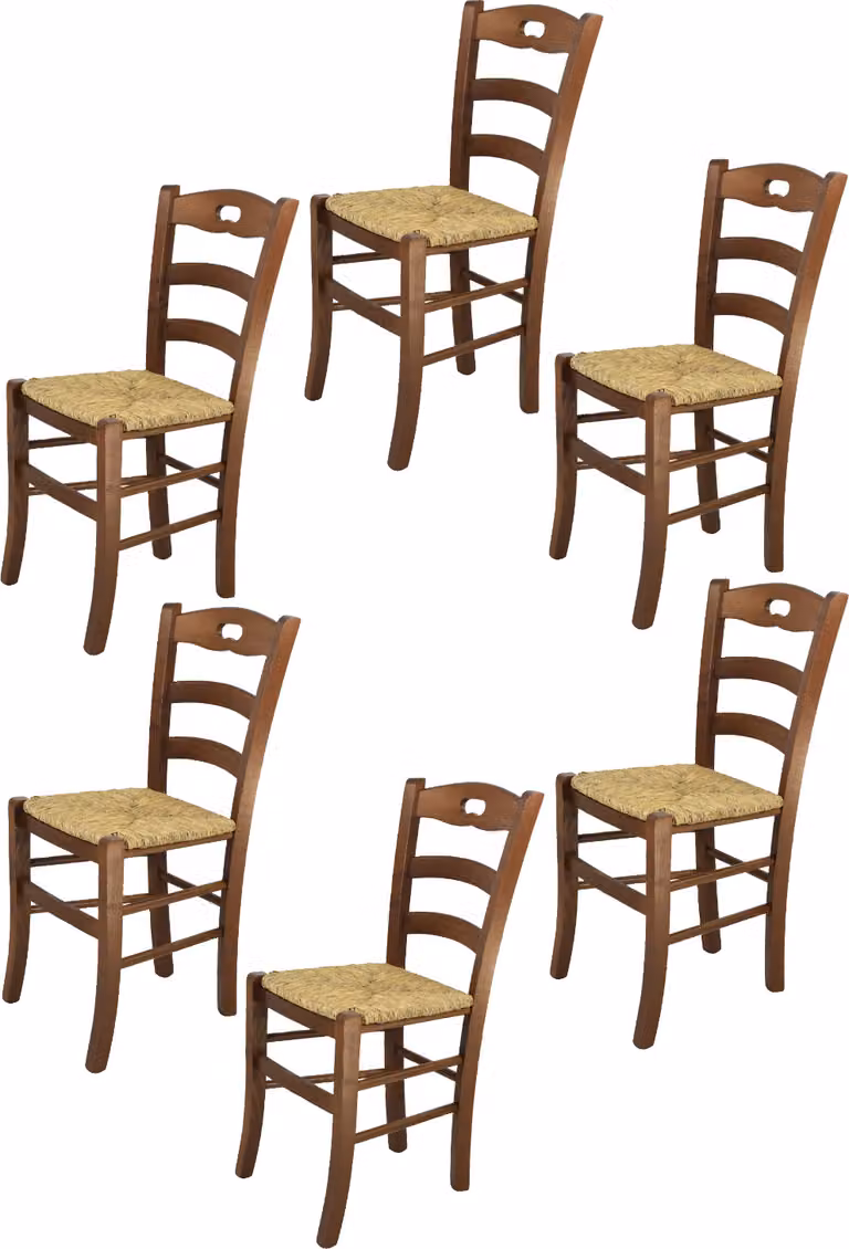 t m c s Tommychairs - Set di 6 sedie SAVOIE per la cucina e la sala da pranzo, struttura robusta in legno di faggio laccato, colore marrone nocciola e sedile in paglia