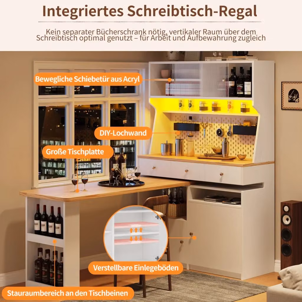 Armadio da cucina REDOM bianco con ante in vetro e illuminazione integrata L: 137 cm, P: 45 cm, H: 178 cm – 2