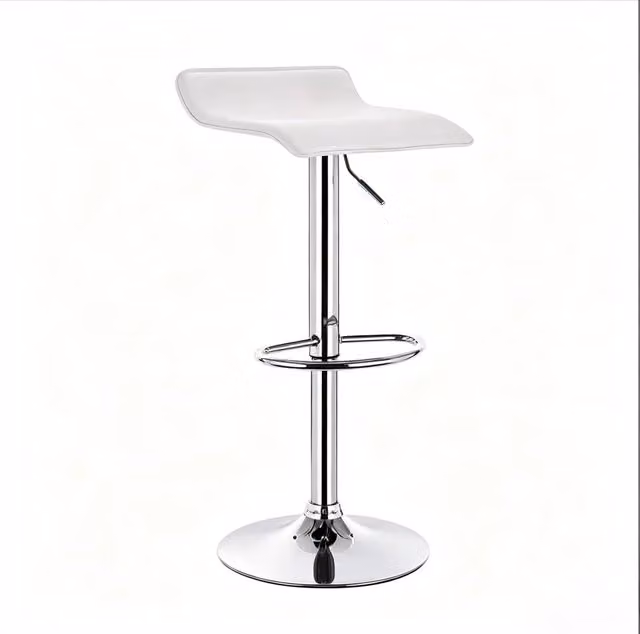 Sgabello da Bar Bianco in Pelle Sintetica Regolabile in Altezza con Base in Acciaio Cromato