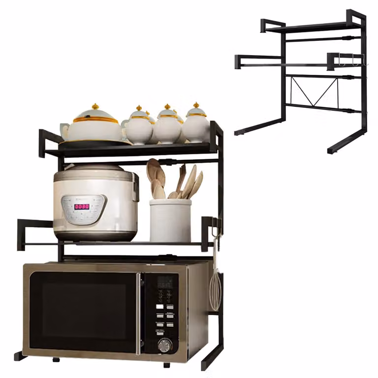 Fleau Home - Scaffale Microonde Regolabile In Metallo - Supporto Cucina Con Spazio Di Archiviazione - Nero - Adatto A Forni E Microonde