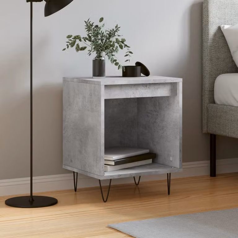 Comodino moderno sospeso vidaXL in legno e metallo, Grigio, L: 40 cm, P: 35 cm, H: 50 cm