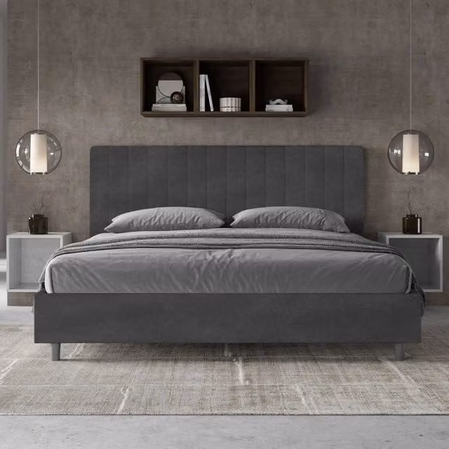 Letto matrimoniale king size Agueda ityhome con contenitore imbottito in microfibra grigio L: 190 cm, P: 200 cm