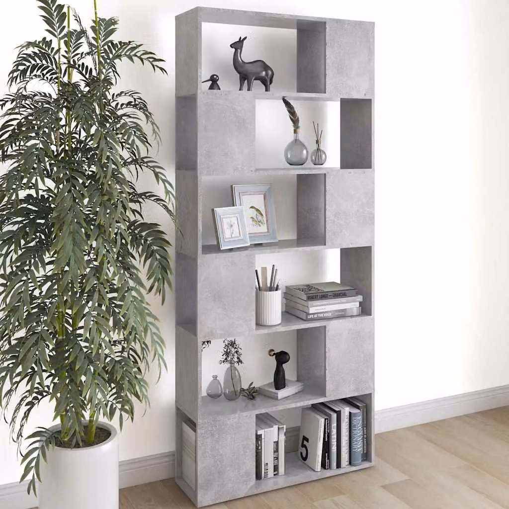 Libreria divisorio vidaXL in MDF color grigio cemento, L 80 cm x P 24 cm x H 186 cm