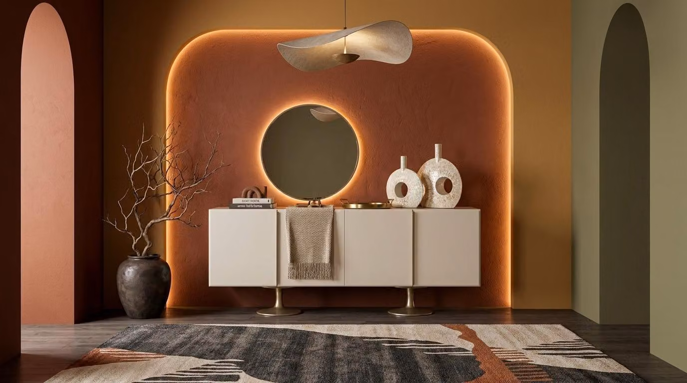 Mobile contenitore moderno bianco in legno con specchio, elegante soluzione per l'arredamento e lo stoccaggio
