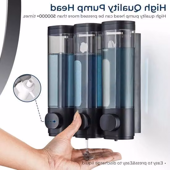 Dispensatore di sapone da parete 3 camere per shampoo e condizionatore Dispensatore di sapone per il corpo Installazione da bagno senza foratura