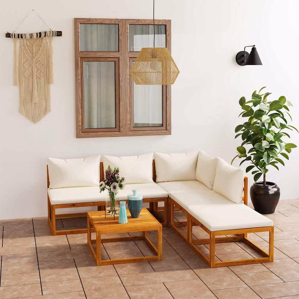 vidaXL Set Divani da Giardino 6 pz con Cuscini Crema Massello Acacia