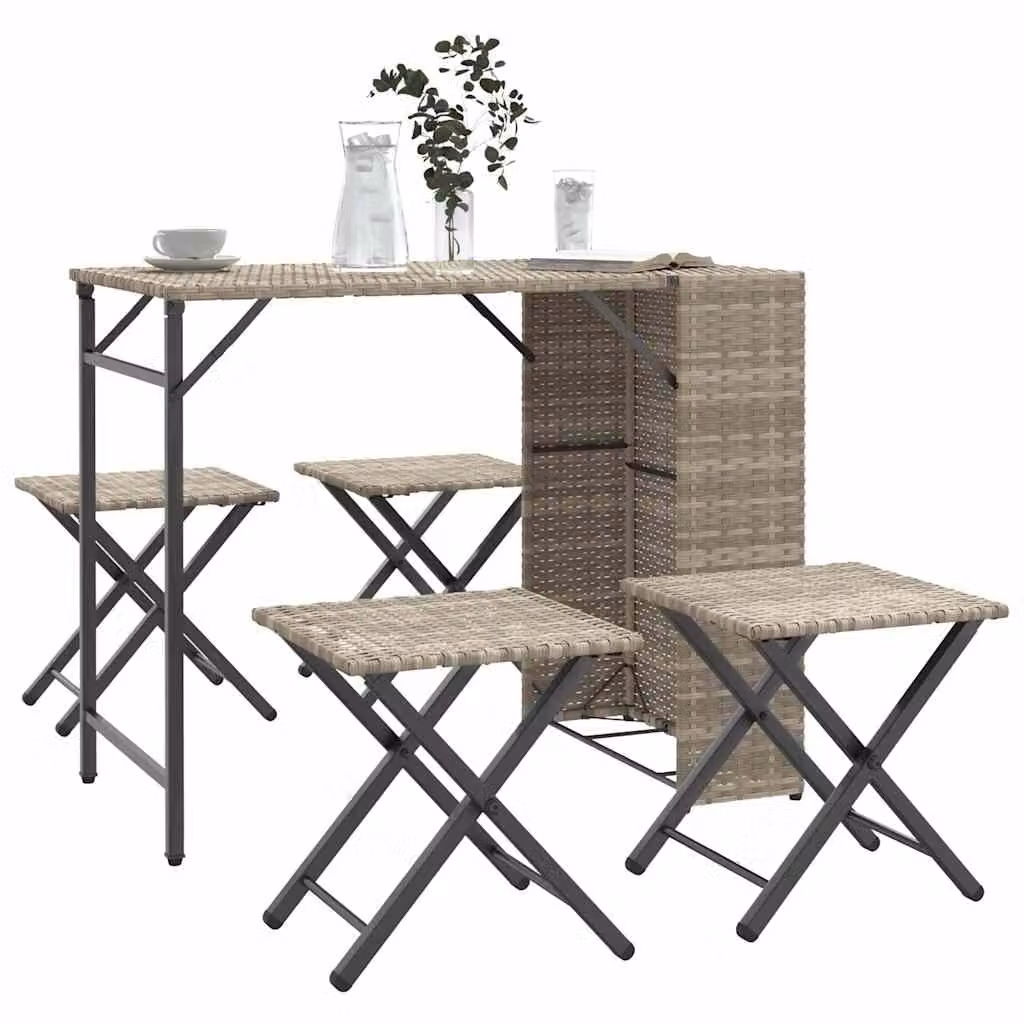 Set da giardino vidaXL in polyrattan grigio chiaro, 5 pezzi, design moderno e pieghevole