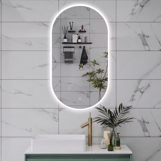 Specchio da bagno AICA rettangolare con luce LED dimmerabile, interruttore touch, funzione memoria e antiappannamento, Bianco, L: 80 cm, H: 60 cm