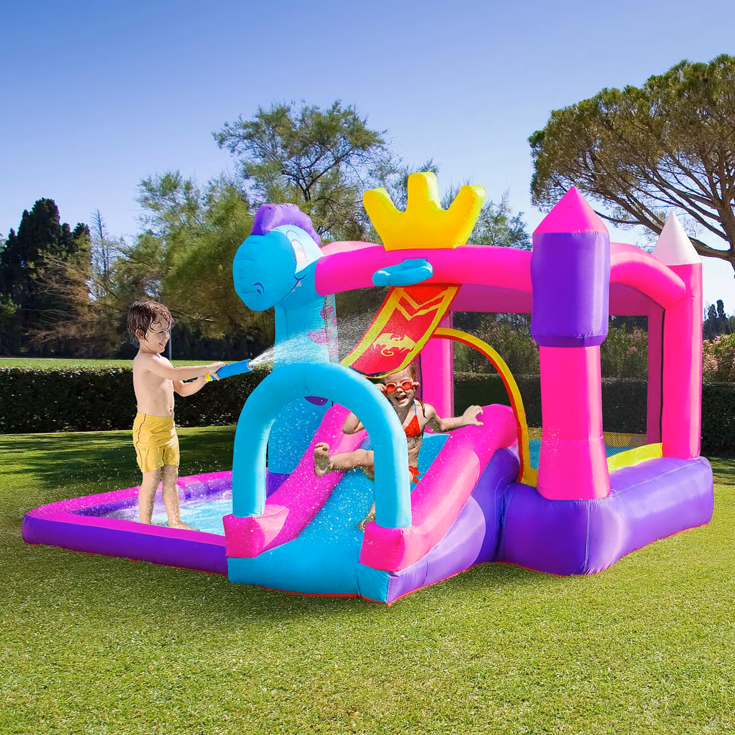 Castello Gonfiabile Outsunny per Bambini con Scivolo, Piscina e Trampolino, Multicolore, L 3 x P 2.7 x H 2 m – 2