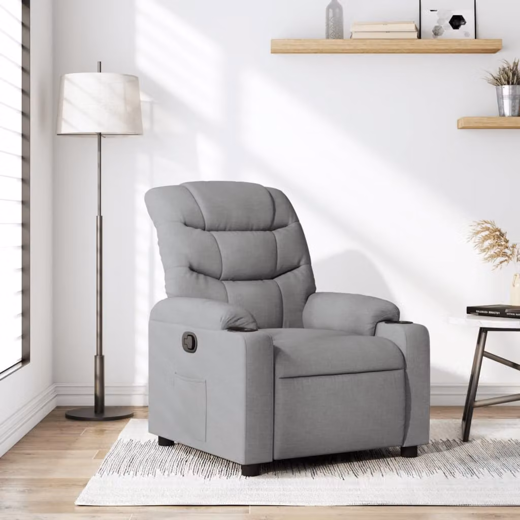 vidaXL Poltrona Reclinabile Relax in Tessuto Grigio con Braccioli e Reclinazione Manuale