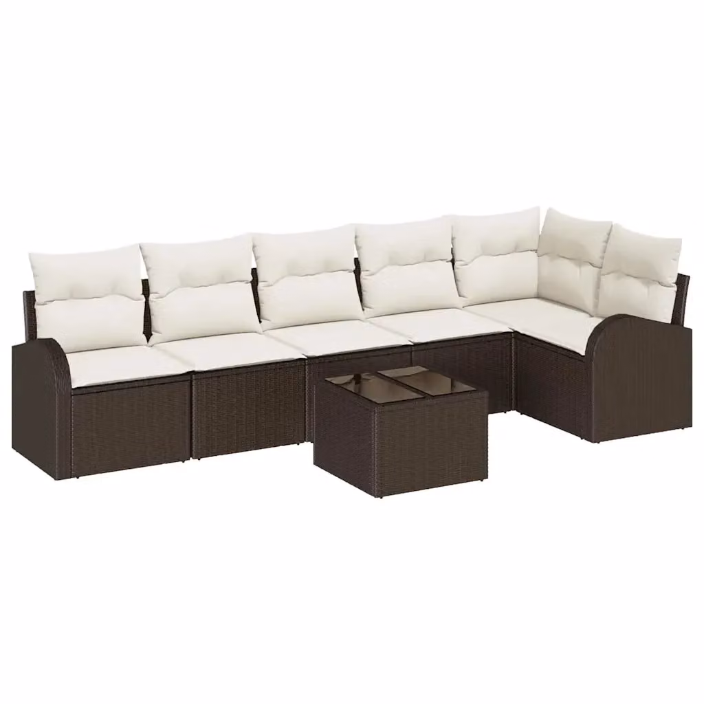 Set Divano da Giardino a L vidaXL Marrone con Elemento Angolare, Ottoman e Tavolino da Esterno in Polyrattan e Acciaio con Cuscini Inclusi – 2