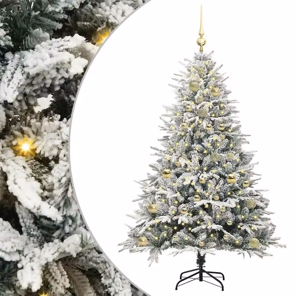 Albero di Natale artificiale moderno verde con luci LED bianco caldo e decorazioni vidaXL – 2